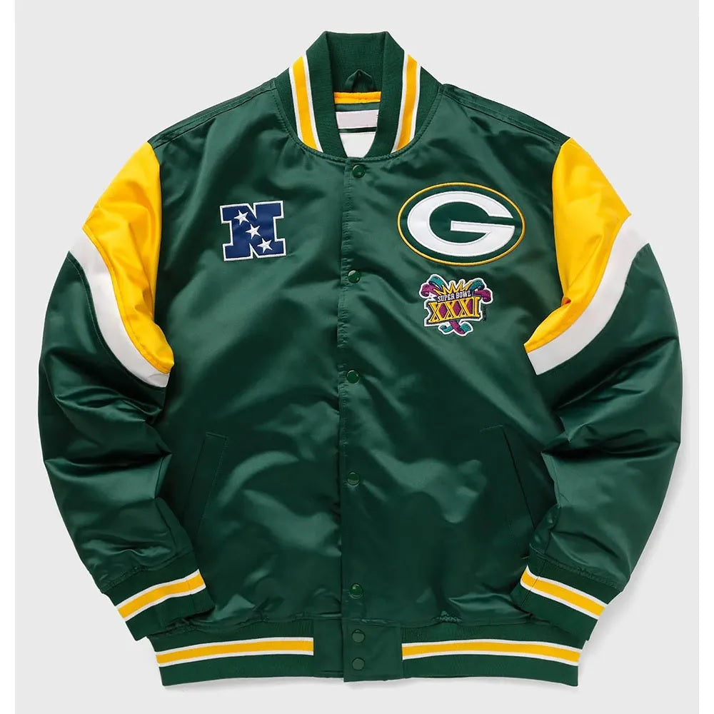 Green Bay Packers Heavyweight Green Satin Jacket - back view