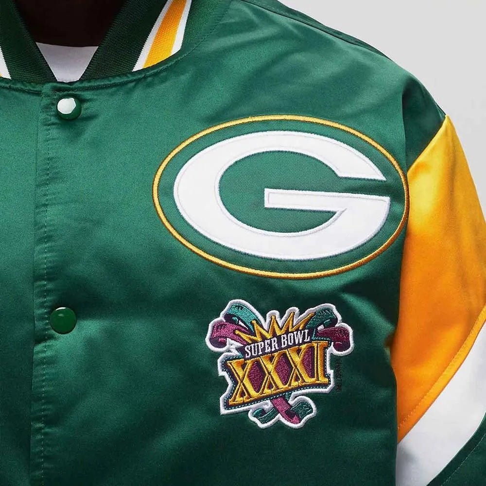 Green Bay Packers Heavyweight Green Satin Jacket - side view