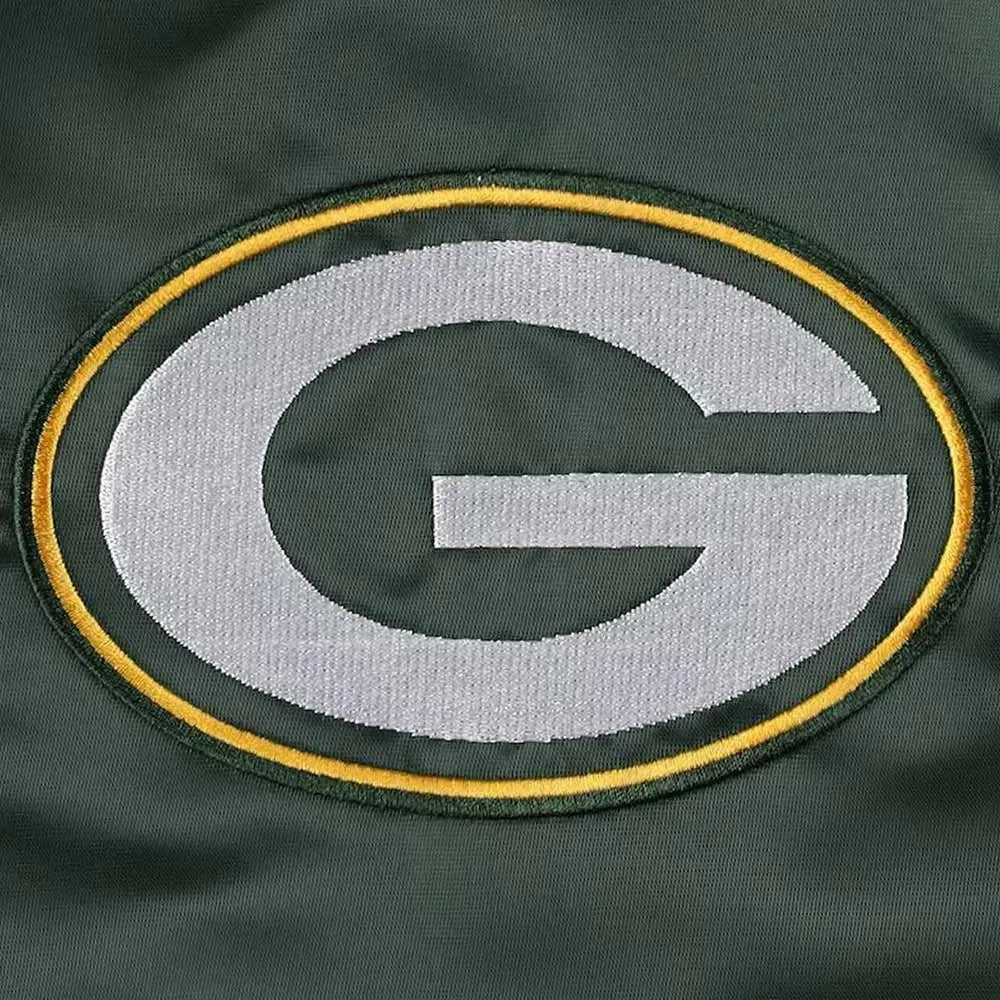 Green Bay Packers Midfield Varsity Green Satin Jacket - back view