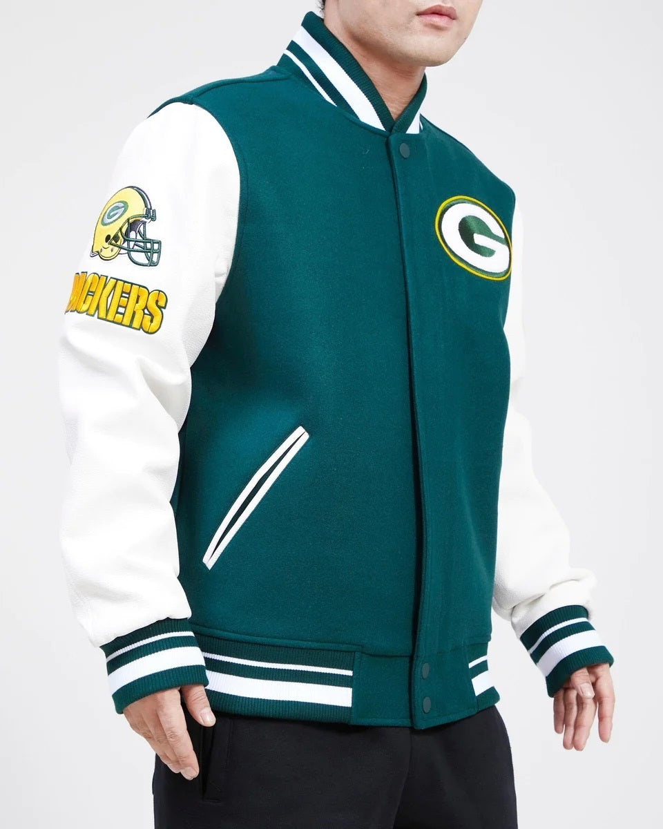 Green Bay Packers Old English Wool Varsity Jacket - back view