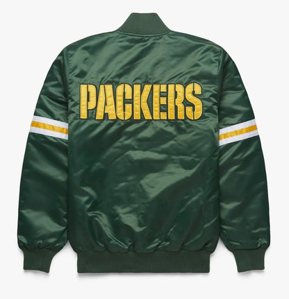 Green Bay Packers Satin Varsity Jacket - back view