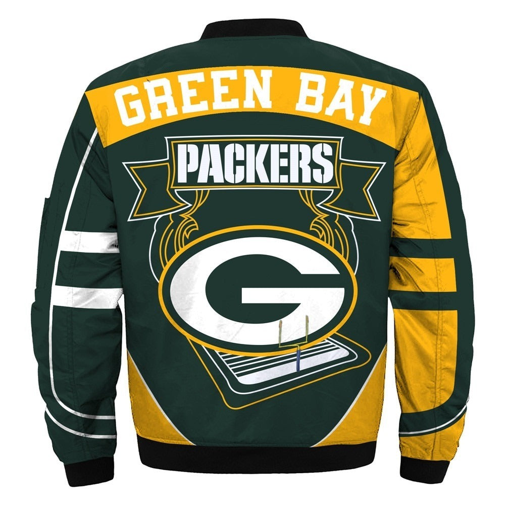 Green Bay Packers Yellow and Green Bomber Jacket - back view