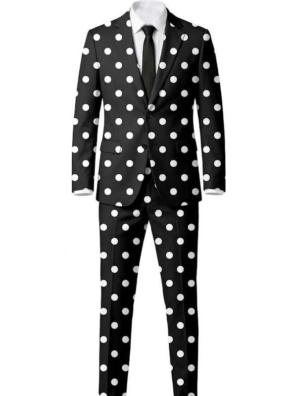 Men’s Black And White Polka Dots Suit