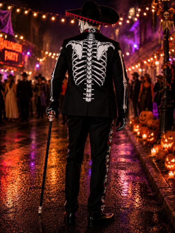 Halloween Black Skeleton Costume Suit