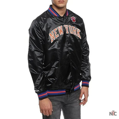 Hardwood Classics NY Knicks Satin Black Jacket Clanton Jacket