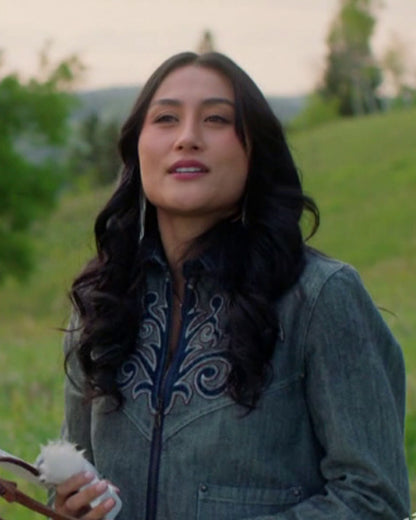 Brynn Godenir Heartland Season 20 Blue Printed Cotton Jacket