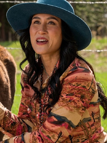 Brynn Godenir Heartland Season 20 Landscape Print Shirt - back view