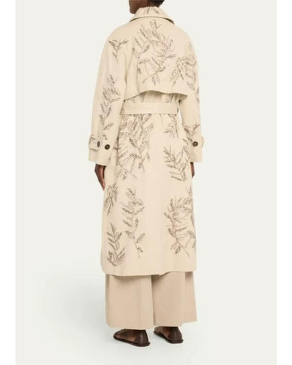 Herbarium Paillette Sequin Embroidered Belted Trench Coat Clanton Jacket