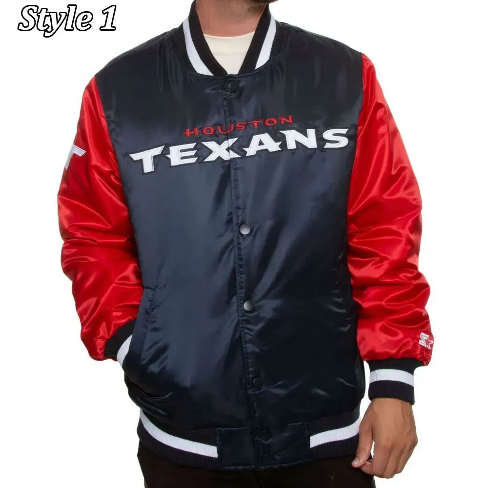 Houston Texans Enforcer Navy and Red Satin Jacket - detail view