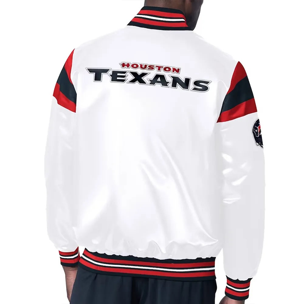 Houston Texans Midweight White Satin Jacket - back view