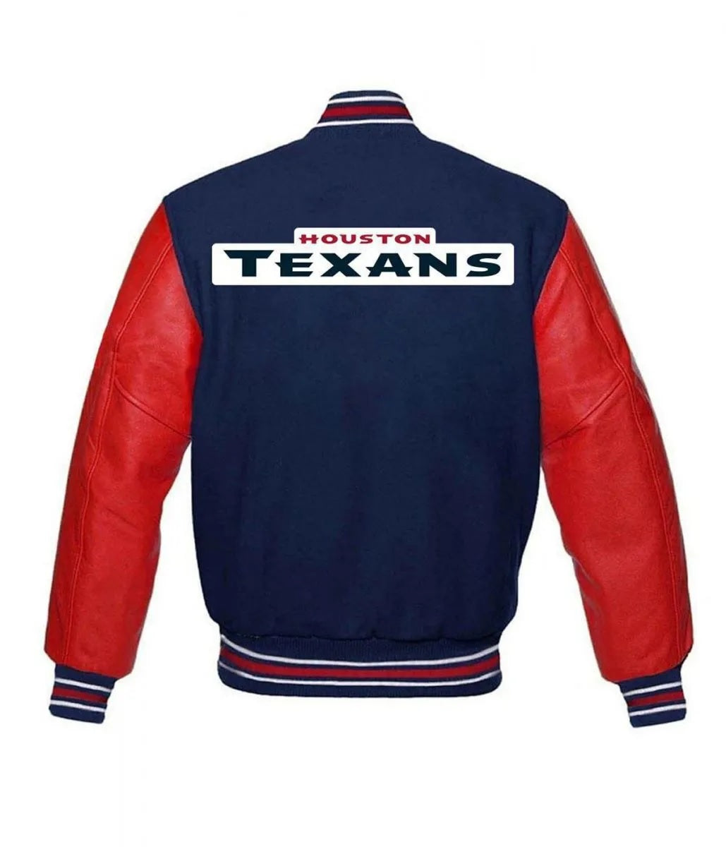Houston Texans NFL Letterman Red and Blue Jacket - back view