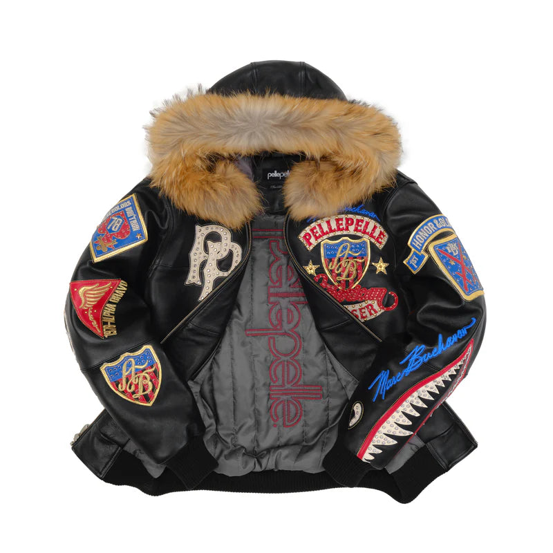 Pelle Pelle American Bruiser Black Hooded Jacket - side view
