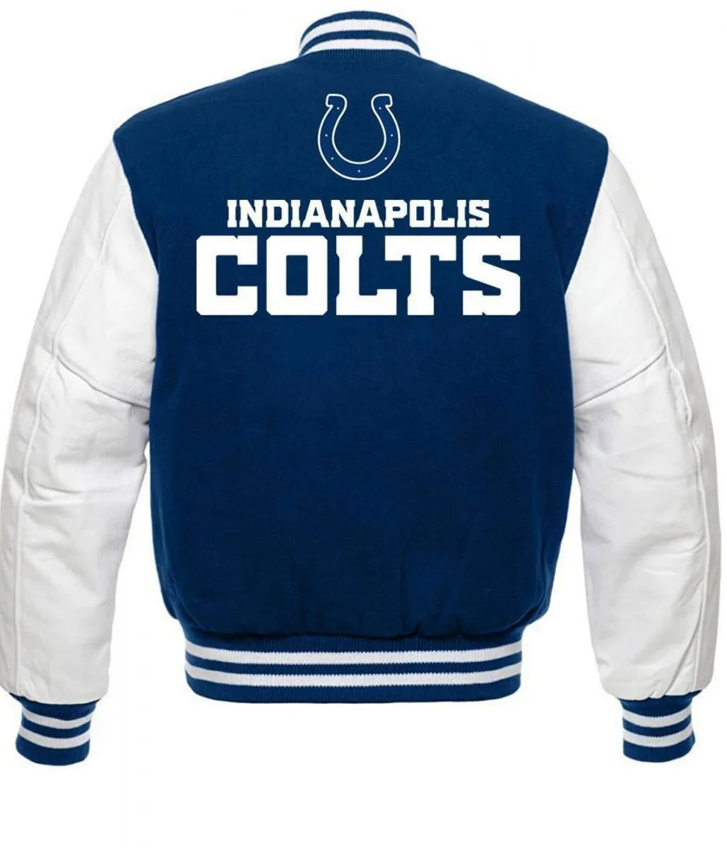 Indianapolis Colts Blue and White Letterman Jacket - back view