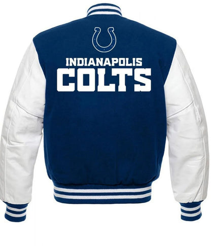 Indianapolis Colts Blue and White Letterman Jacket - back view