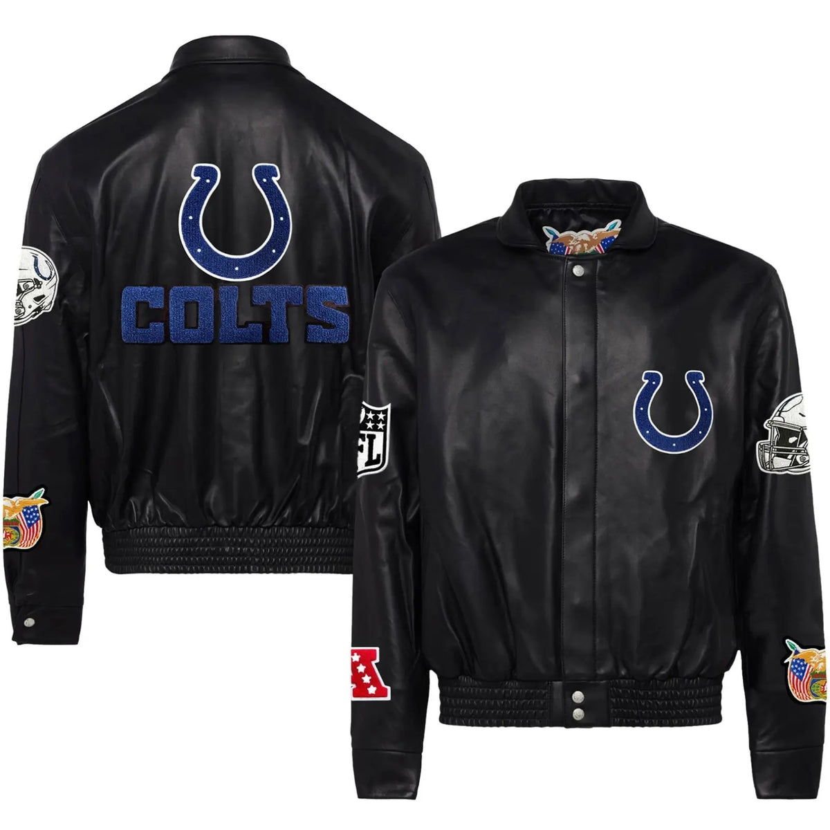 Indianapolis Colts Jeff Hamilton Leather Varsity Jacket - back view
