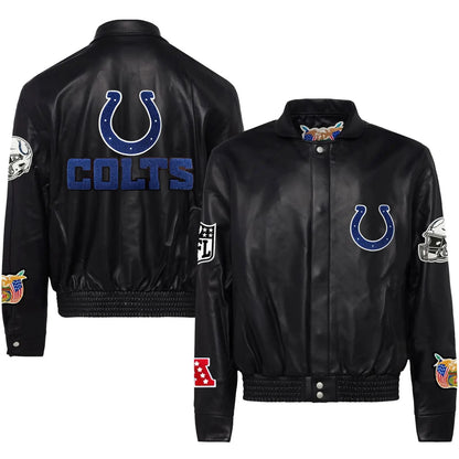 Indianapolis Colts Jeff Hamilton Leather Varsity Jacket - back view