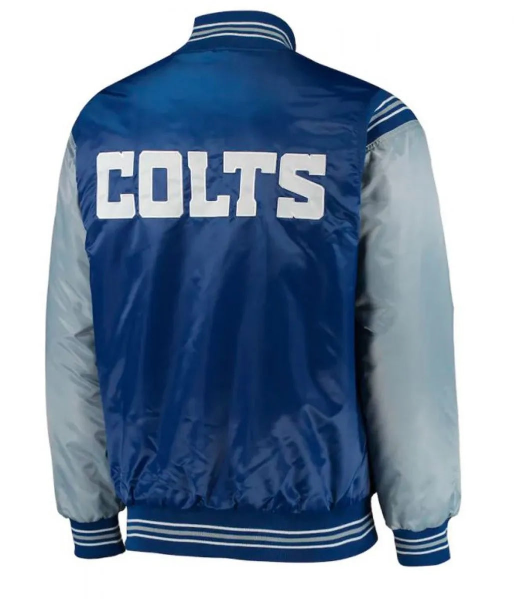 Indianapolis Colts Starter Satin Grey and Blue Jacket - back view