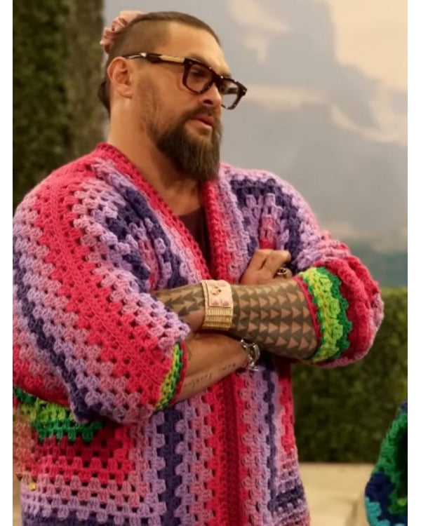 Jason Momoa Multicolor Crochet Cardigan - back view