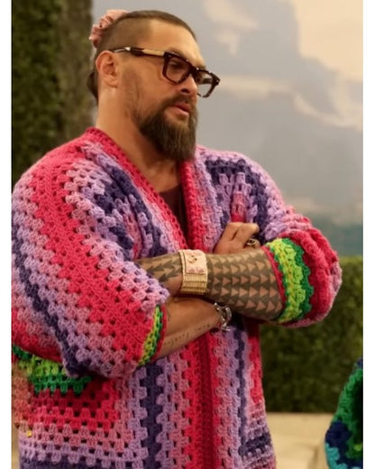 Jason Momoa Multicolor Crochet Cardigan - back view