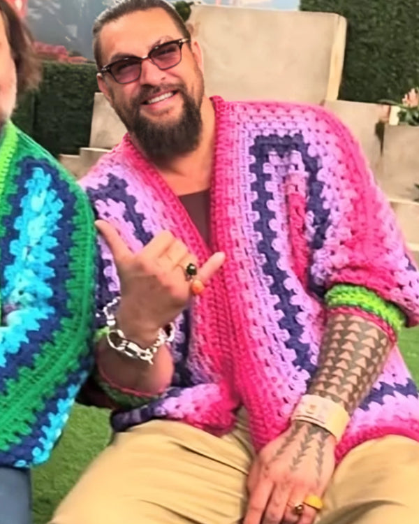 Jason Momoa Multicolor Crochet Cardigan