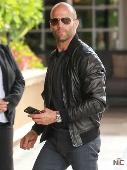 Jason Statham Black Bomber Leather Jacket Clanton Jacket