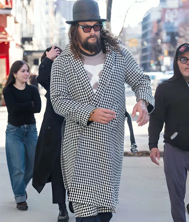 Jason Momoa NYC 2025 Houndstooth Coat