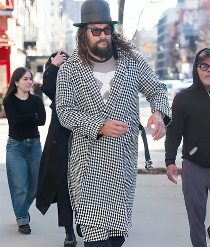 Jason Momoa NYC 2025 Houndstooth Coat
