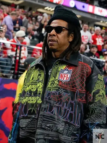 Jay-z Super Bowl 2024 Las Vegas Print Leather Jacket Clanton Jacket