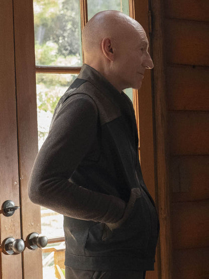 Jean-Luc Picard Star Trek Picard Black Cotton Vest - detail view