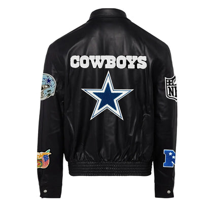 Jeff Hamilton Dallas Cowboys Full Black Leather Jacket - back view