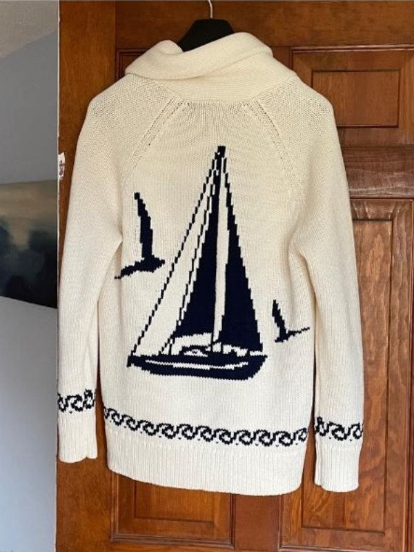 Jo-Ellen Tiberi RHO Rhode Island Sailboat Knitted Cardigan