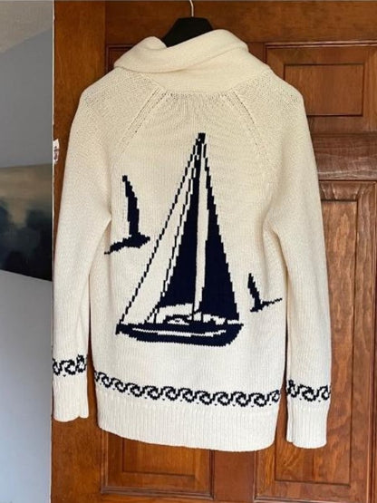 Jo-Ellen Tiberi RHO Rhode Island Sailboat Knitted Cardigan