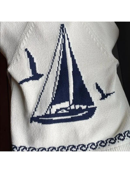 Jo-Ellen Tiberi RHO Rhode Island Sailboat Knitted Cardigan