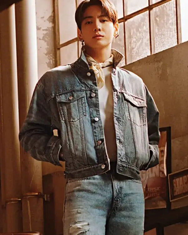 Jungkook Blue Denim Trucker Jacket - front view
