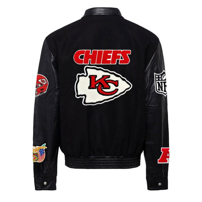 Kansas City Chiefs Jeff Hamilton Black Wool & Leather Varsity Jacket - back view