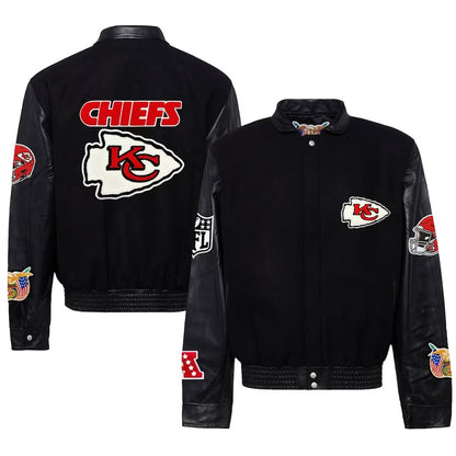 Kansas City Chiefs Jeff Hamilton Black Wool & Leather Varsity Jacket - side view