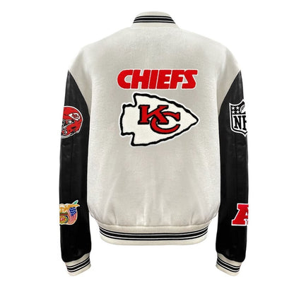 Kansas City Chiefs Jeff Hamilton White Wool & Leather Varsity Jacket - back view