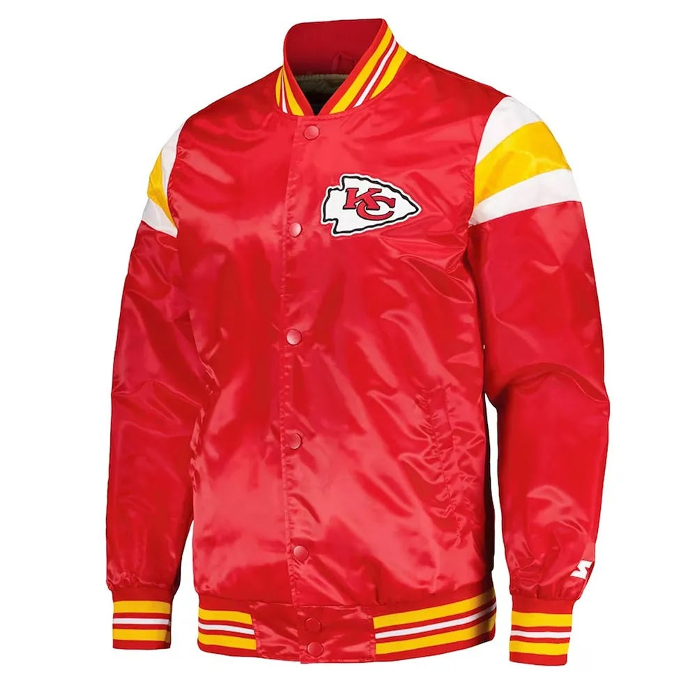 Kansas City Chiefs Red and Gold Varsity Satin Jacket - back view
