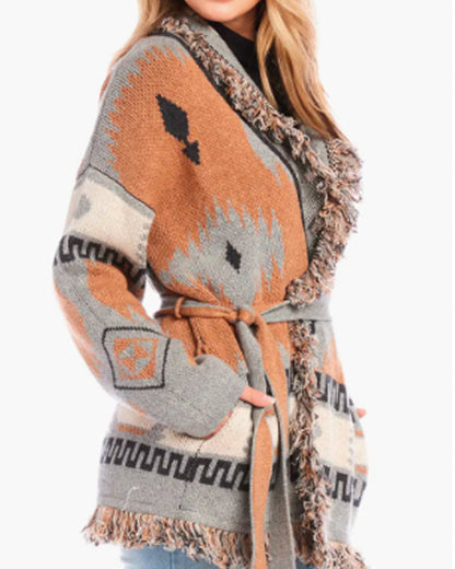 Sistas S09 Ebony Obsidian Aztec Print Cardigan Shopotiny