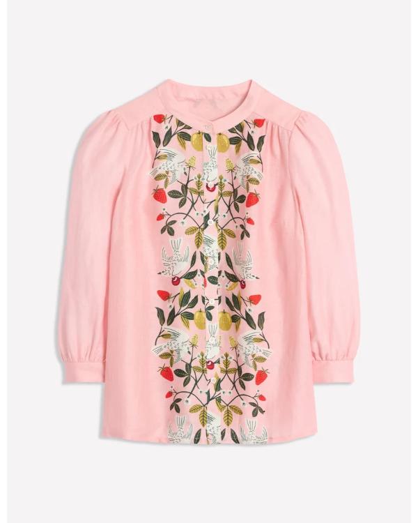 Claire Rushbrook Marble Hall Murders Pink Embroidered Top - front view