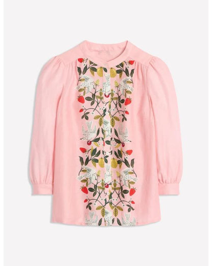 Claire Rushbrook Marble Hall Murders Pink Embroidered Top - front view