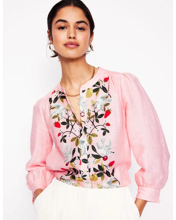 Claire Rushbrook Marble Hall Murders Pink Embroidered Top - side view