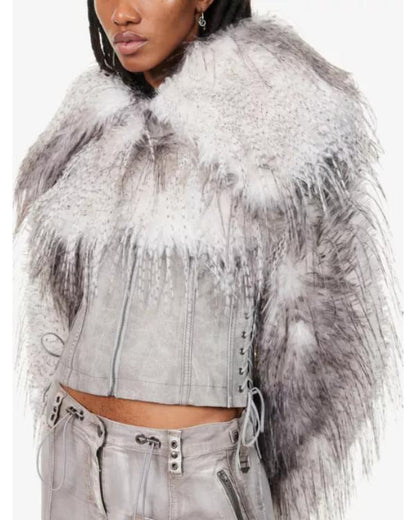 Ted Lasso S04 Juno Temple Faux Fur Lace Up Leather Jacket - view 2