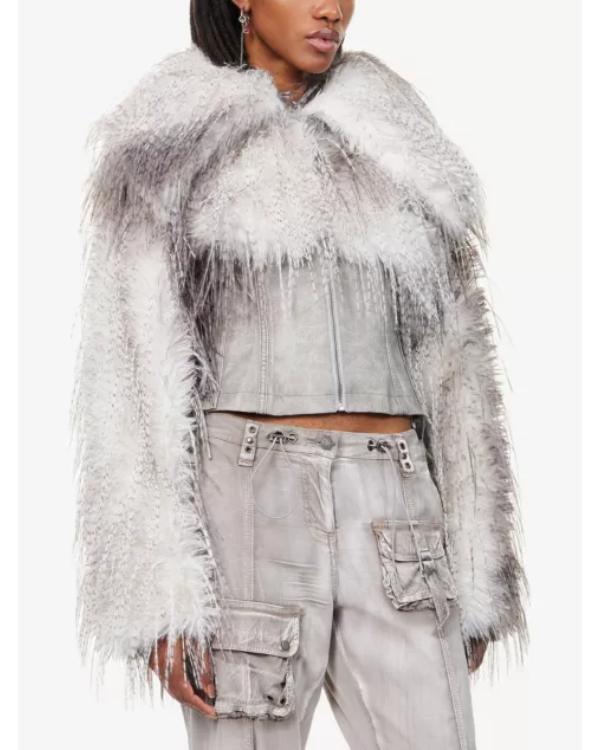 Ted Lasso S04 Juno Temple Faux Fur Lace Up Leather Jacket - view 3