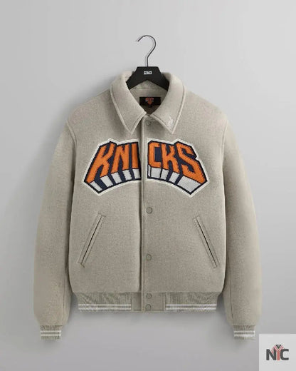 Kith For The New York Knicks Empire Grey Wool Coaches Jacket Clanton Jacket