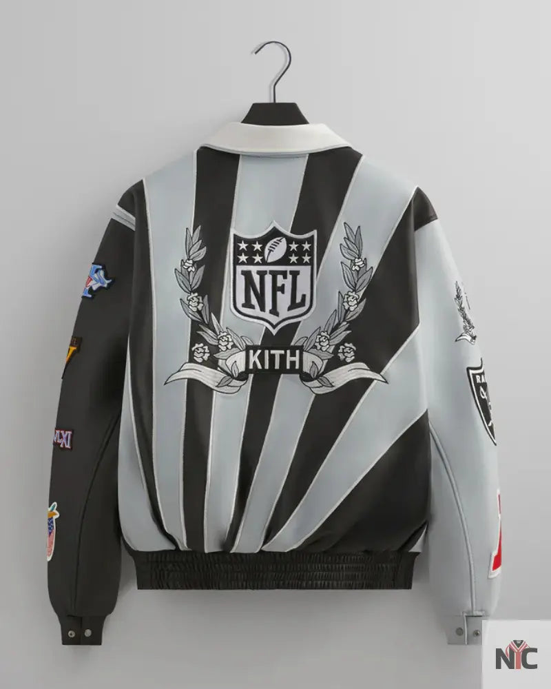 Kith & Jeff Hamilton for the NFL: Raiders Leather Varisty Jacket Clanton Jacket