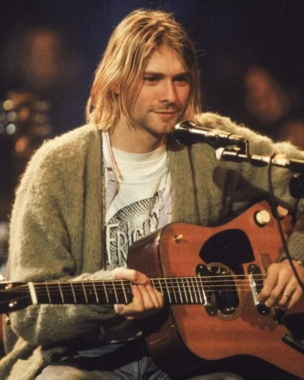 Kurt Cobain Grey-Green Fuzzy Knit Cardigan