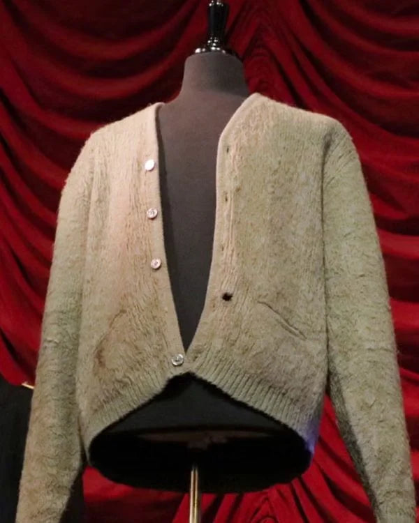 Kurt Cobain Grey-Green Fuzzy Knit Cardigan - side view