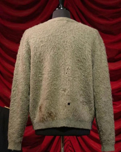 Kurt Cobain Grey-Green Fuzzy Knit Cardigan - front view
