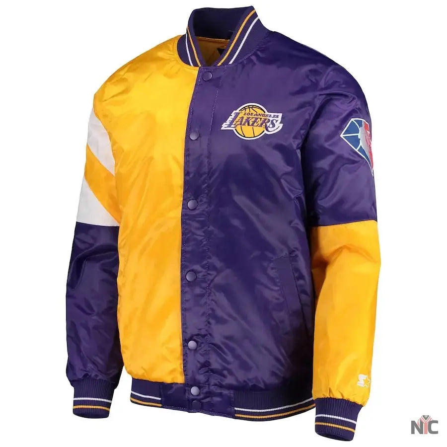 LA Lakers 75th Anniversary Leader Color Block Satin Jacket Clanton Jacket